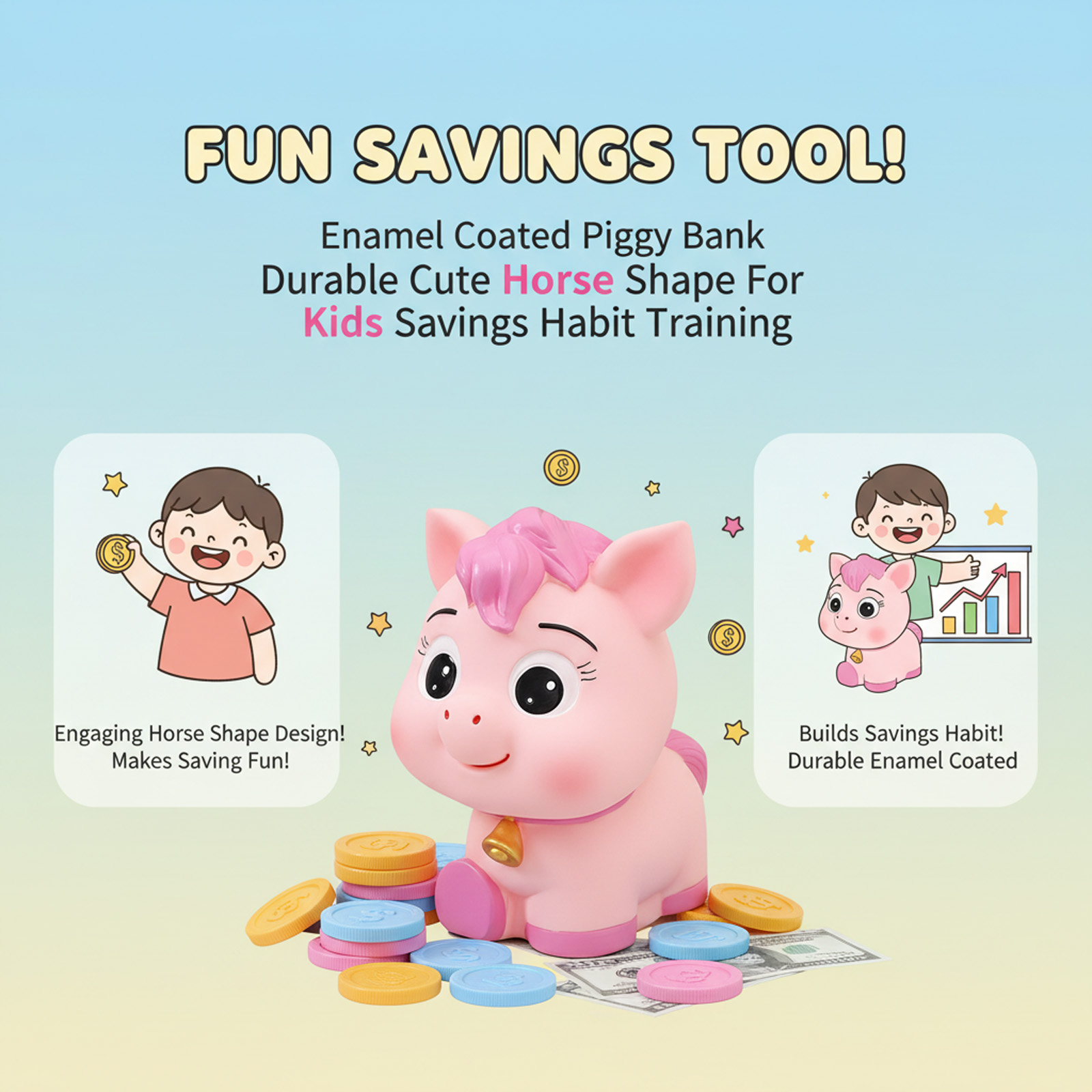 Kids Piggy Bank Horse Shaped S - Kids Education Savings 评论和价格