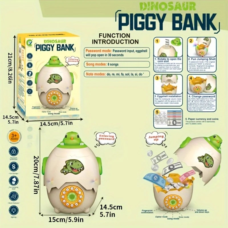 Dinosaur Egg Piggy Bank With F - Kids Education Savings 评论和价格